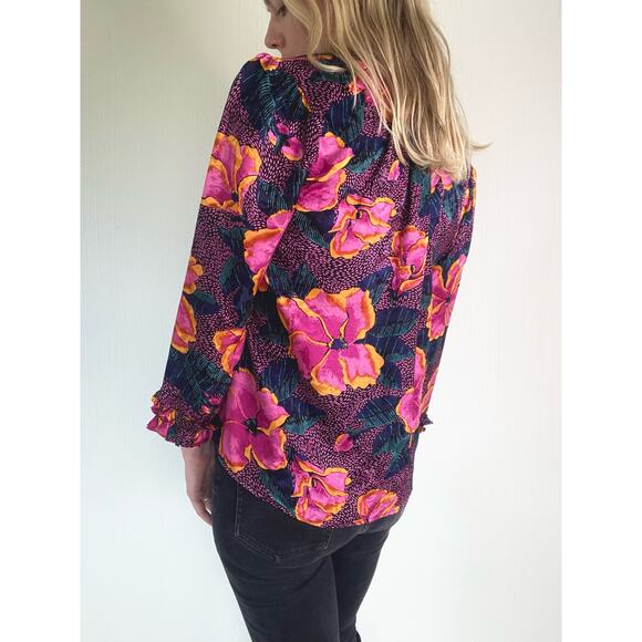 WARM Pink Floral Print Oversized Silk Blouse US Small - Picture 12 of 16